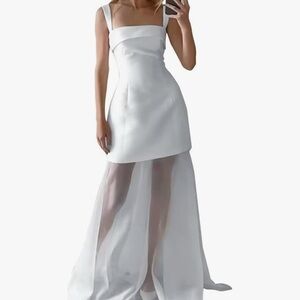 WEDDING DRESS- Elegant White Sheer Overlay Dress